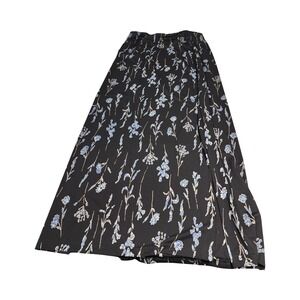 MZ California Black Floral Maxi Skirt Slit Bohemian Resortwear Size M